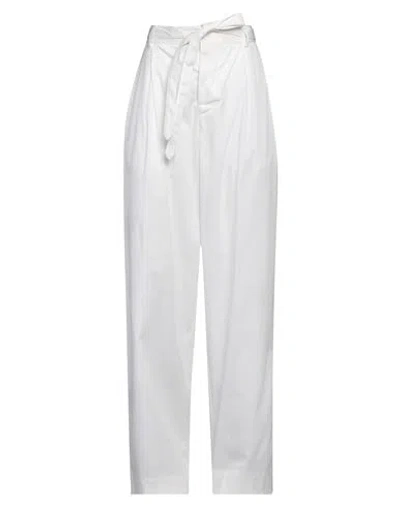 Laneus Woman Pants White Size 4 Cotton, Elastane