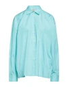 Laneus Woman Shirt Turquoise Size 8 Cotton, Elastane In Blue