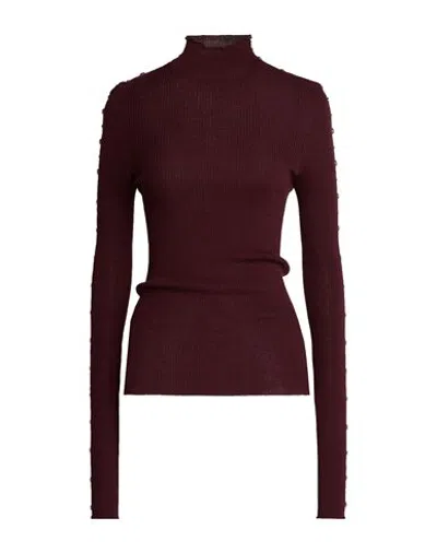 Laneus Woman Turtleneck Burgundy Size 4 Merino Wool In Red