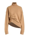 Laneus Woman Turtleneck Camel Size 2 Merino Wool, Cashmere In Brown