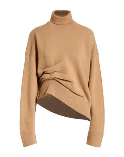 Laneus Woman Turtleneck Camel Size 2 Merino Wool, Cashmere In Brown