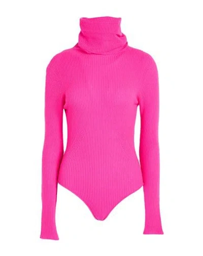 Laneus Woman Bodysuit Fuchsia Size 6 Merino Wool, Cashmere, Lycra In Pink