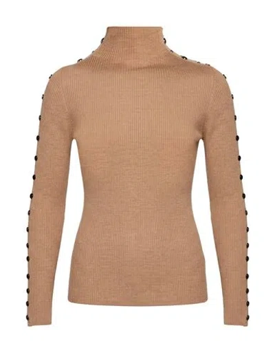 Laneus Woman Turtleneck Sand Size 2 Merino Wool In Brown