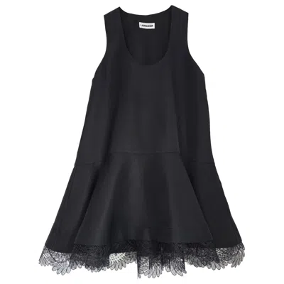 Langner Women's Black Luxe Silk Linen Lbd Flared Mini Dress With Lace Detail