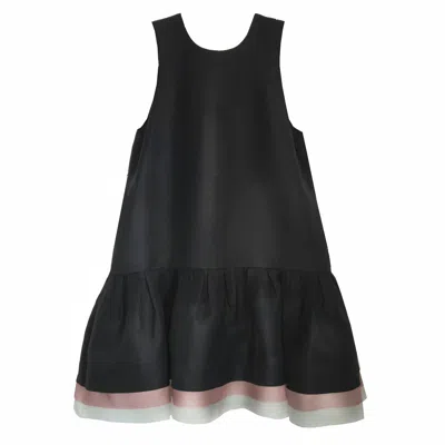 Langner Women's Black / White / Pink Little Black Dress Open Back Flared Mini Silk & Linen