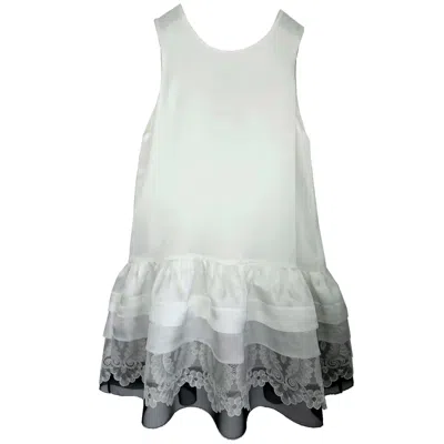 Langner Women's Black / White Silk Satin & Organza Luxury Mini Dress With Lace Black & White In Multi