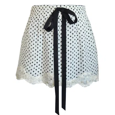 Langner Women's Black / White Viscose Mini Skirt Trimmed With Lace And Front Tie In Multi