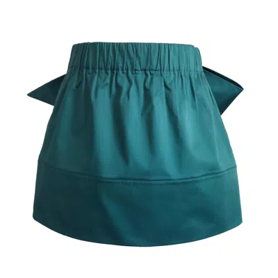 Langner Women's Green Back Bow Teal Cotton Mini Skirt