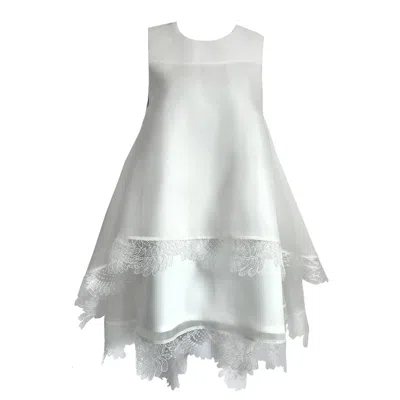 Langner Women's Lace Trimmed Silk Mini Dress In White Open Back