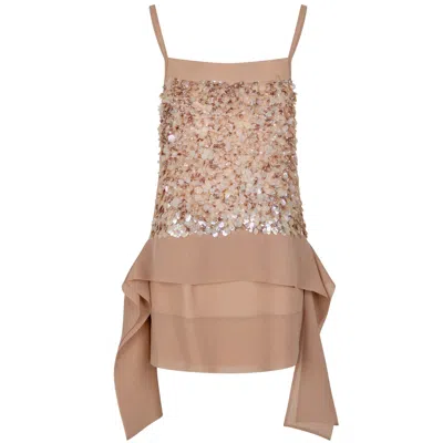 Langner Women's Neutrals Sequin Embelished Silk Mini Dress In Brown