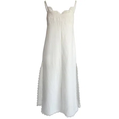 Langner Women's White Linen Beach Dress With Lace Details And Side Slits