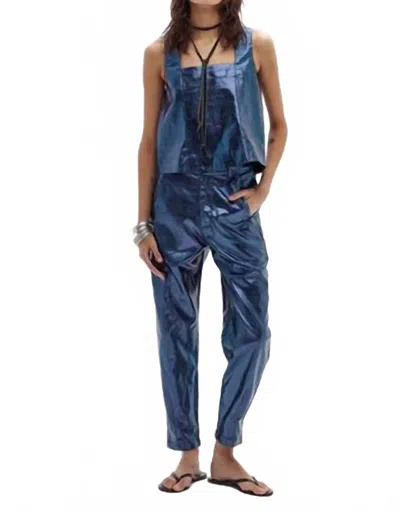 Lanhtropy Anya Metallic Linen Pants In Dark Blue
