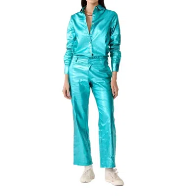 Lanhtropy Astro Metallic Linen Pants In Turquoise In Blue
