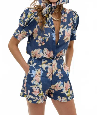 Lanhtropy Athina Linen Shirt In Blue Poppy In Multi