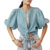 Lanhtropy Bubble Crop Top In Denim In Multi