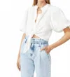 Lanhtropy Bubble Linen Crop Top In White In White