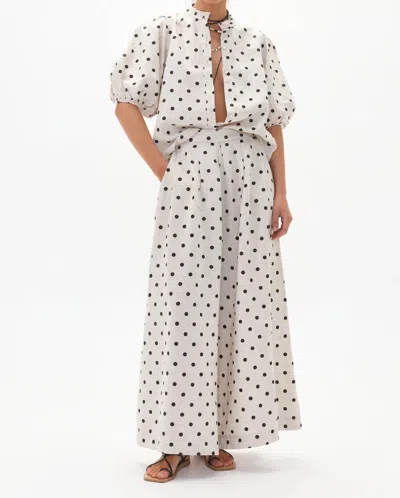 Lanhtropy Bubble Linen Shirt In Natural And Black Polka Dots In White