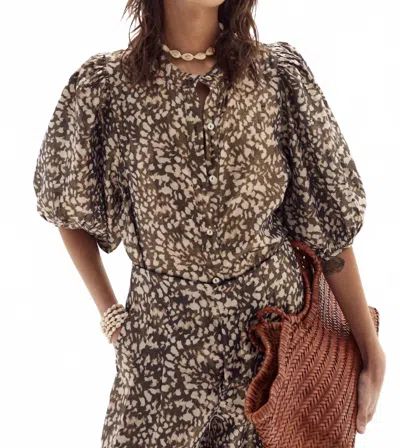 Lanhtropy Bubble Metallic Linen Shirt In Impala Print In Brown