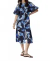 Lanhtropy Bubble Seeve Midi Dress In Navy In Blue