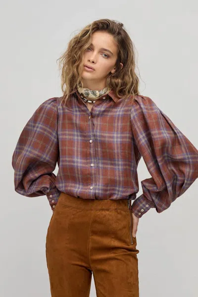 Lanhtropy Camille Linen Shirt In Hazelnut Checks In Multi