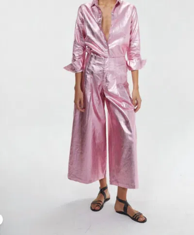 Lanhtropy Culotte Metallic Linen Pant In Metallic Pink