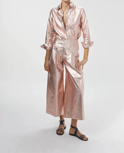 Lanhtropy Culotte Metallic Linen Pants In Peach Fuzz In Pink