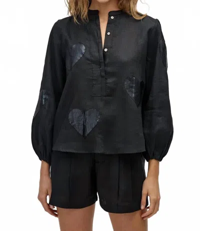 Lanhtropy Cupid Linen Shirt In Metallic Black Hearts In Grey
