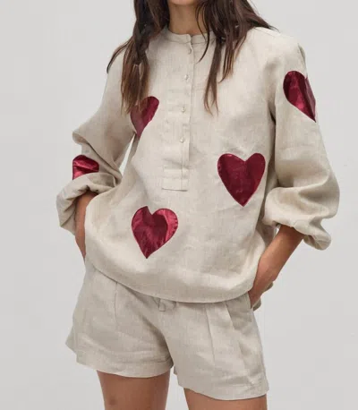 Lanhtropy Cupid Linen Shirt In Natural With Metallic Cherry In Pink