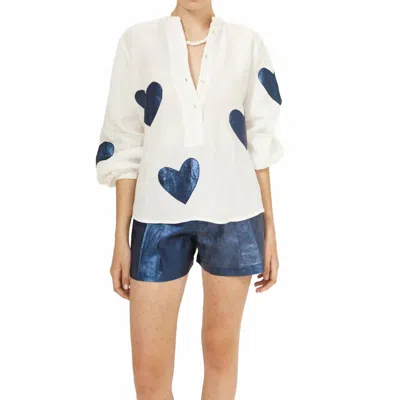 Lanhtropy Cupid Linen Shirt In Off White/dark Blue In Multi