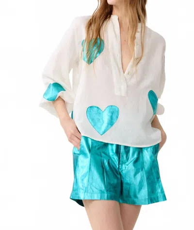 Lanhtropy Cupid Linen Shirt In Off White/turquoise In Multi