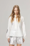 Lanhtropy Cupid Metallic Linen Shirt In Silver