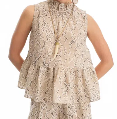 Lanhtropy Daisy Metallic Linen Top In Snake Print In Brown