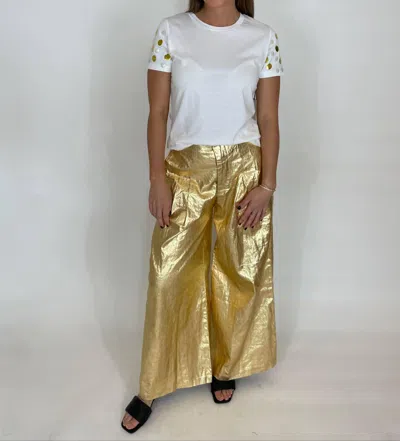 Lanhtropy Foiled Linen Culotte Pants In Gold