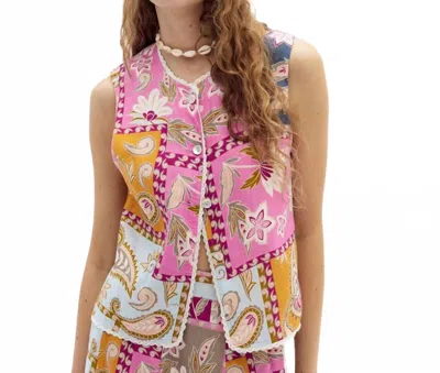 Lanhtropy Folk Linen Top In Calypso Print In Multi