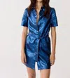 Lanhtropy Franca Metallic Linen Dress In Deep Blue