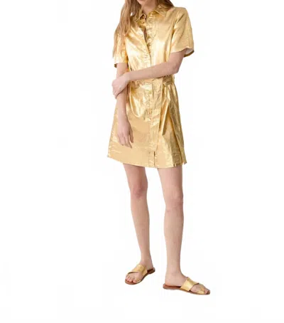 Lanhtropy Franca Metallic Linen Dress In Gold