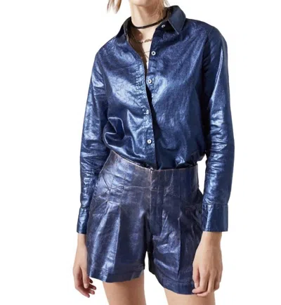 Lanhtropy Frida Linen Shorts In Metallic Dark Blue In Multi