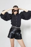 Lanhtropy Frida Metallic Linen Short In Black