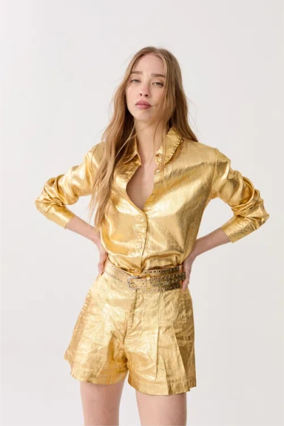 Lanhtropy Frida Metallic Linen Short In Gold