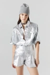Lanhtropy Frida Metallic Linen Short In Silver