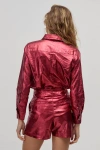 Lanhtropy Frida Metallic Linen Shorts In Burgundy