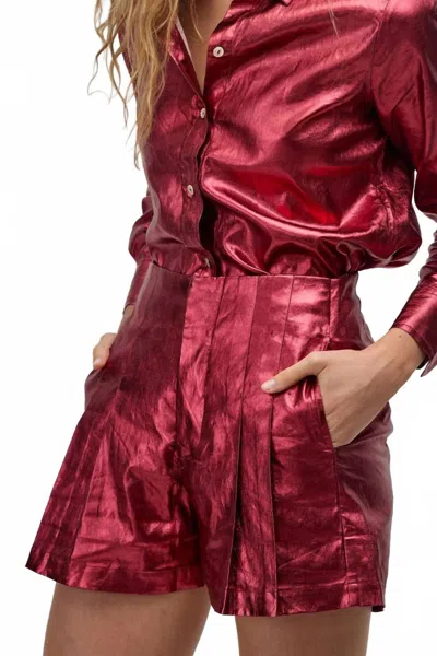 Lanhtropy Frida Metallic Linen Shorts In Cherry In Pink