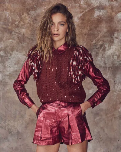 Lanhtropy Lake Wool Vest In Burgundy In Gray