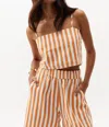 Lanhtropy Mar Linen Crop Top In Brick Stripes In Multi