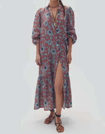 Lanhtropy Meknes Linen Dress In Matilde Print In Purple