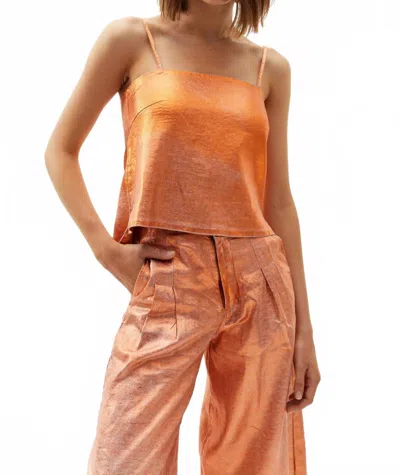 Lanhtropy Metallic Linen Top In Copper Orange In Multi
