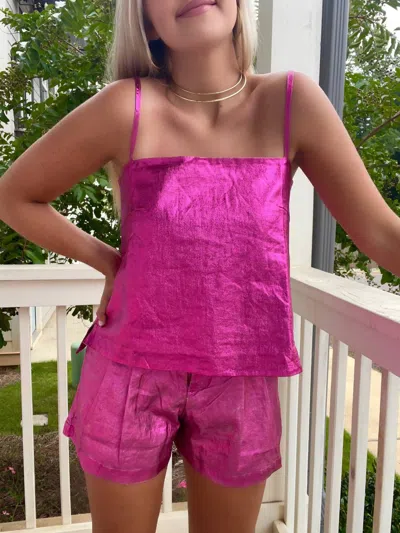 Lanhtropy Metallic Linen Top In Fuchsia In Pink