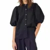 Lanhtropy Puffed Sleeve Black Linen Top In Black