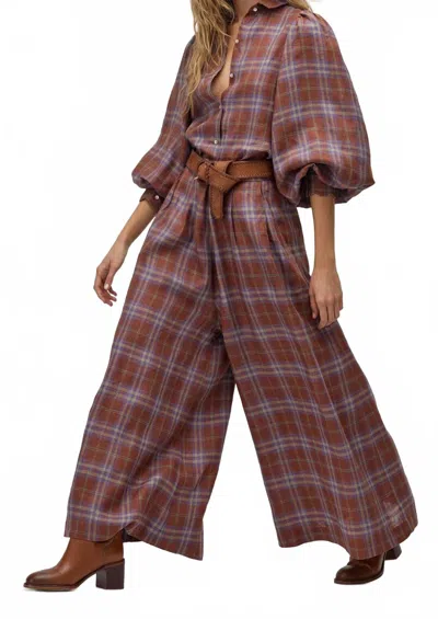 Lanhtropy Sabi Linen Checkered Pants In Brown