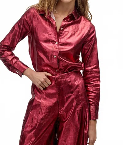Lanhtropy San Marino Metallic Linen Shirt In Cherry In Red
